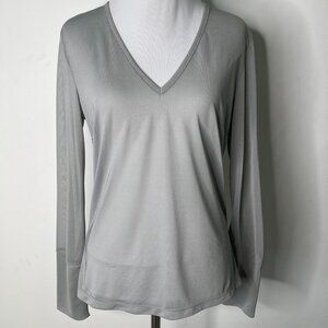 Versace Jeans Couture Women's Grey V-Neck Long Sleeve Blouse Size Medium